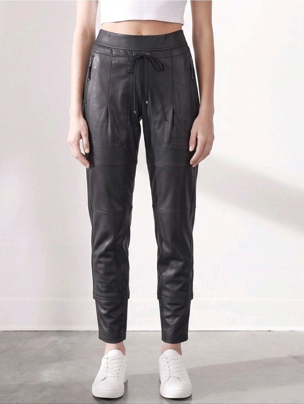 Raffaello Rossi Candy Pant  Black Faux Leather Jogger US 12 (EU 42)